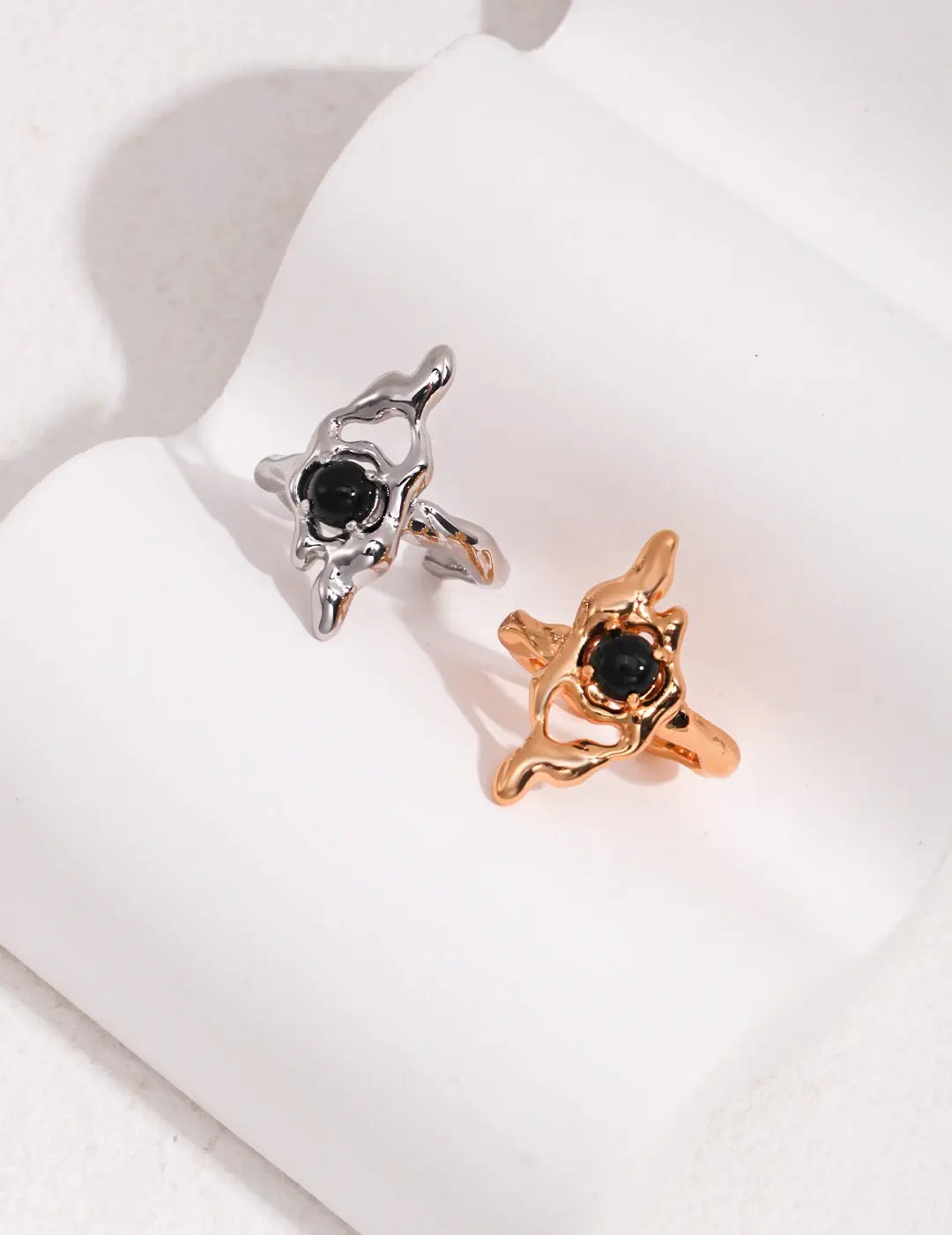 Irregular Geometry Black Onyx Open Ring-1