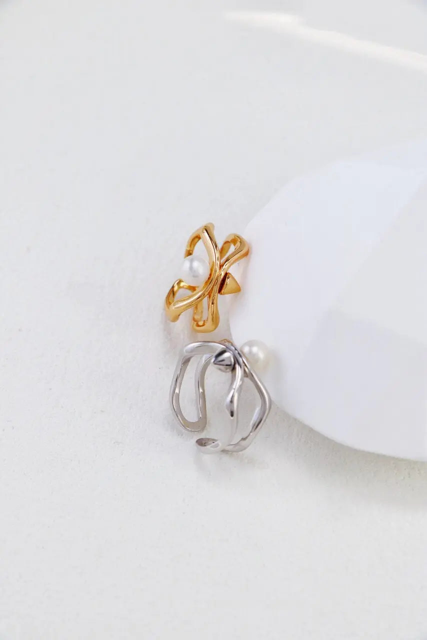 Irregular Simple Pearl Open Ring-5