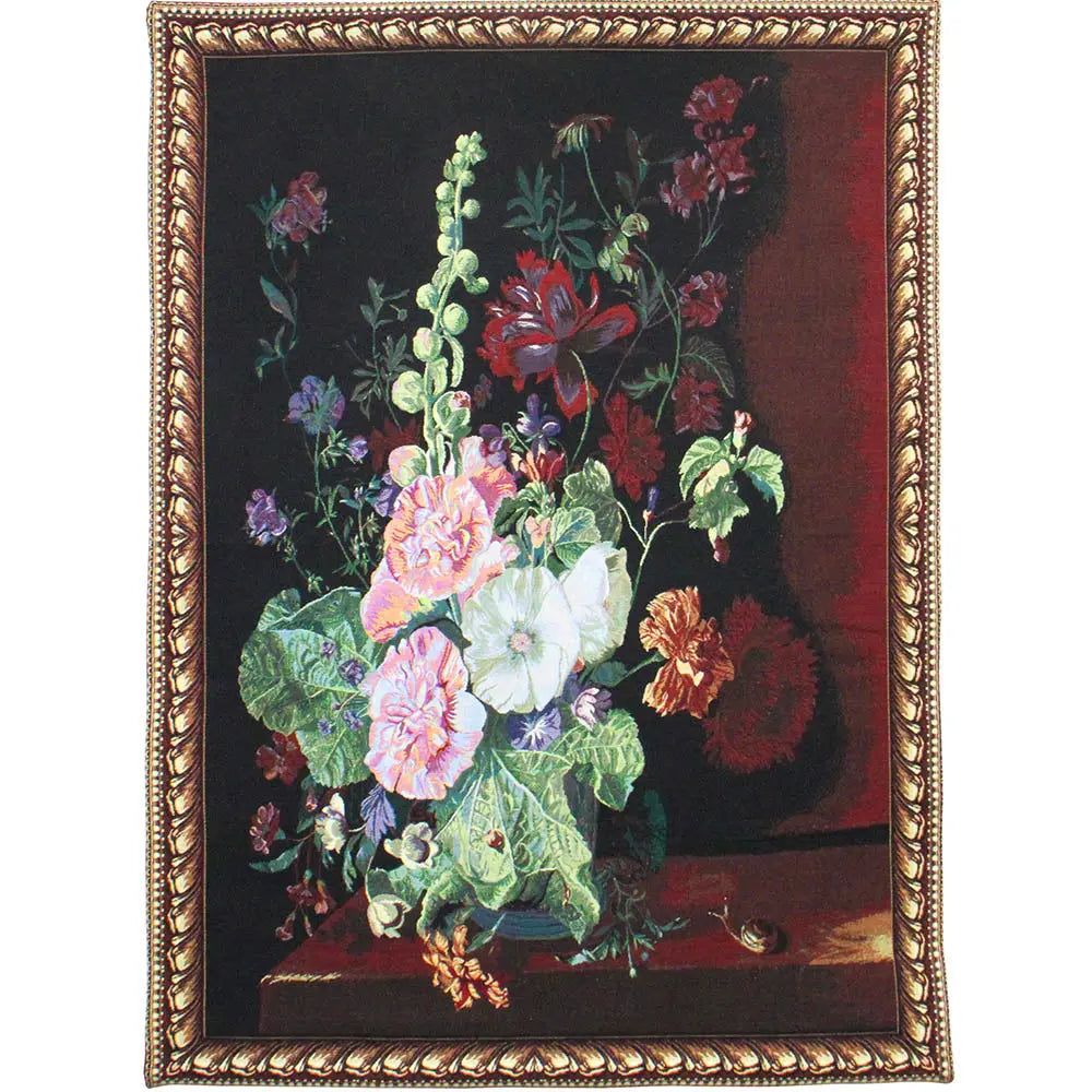 J Huysum Hollyhocks in a Vase - Wall Hanging 100cm x 138cm (70 rod)-1