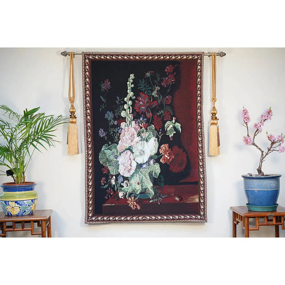 J Huysum Hollyhocks in a Vase - Wall Hanging 100cm x 138cm (70 rod)-5