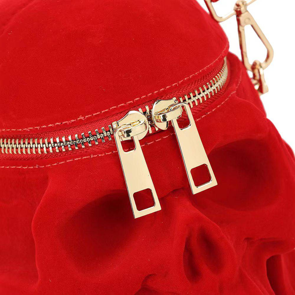 Unisex 3D Bags Red Suede Skull Cross Body Shoulder Bag Mini Handle Handbags-4