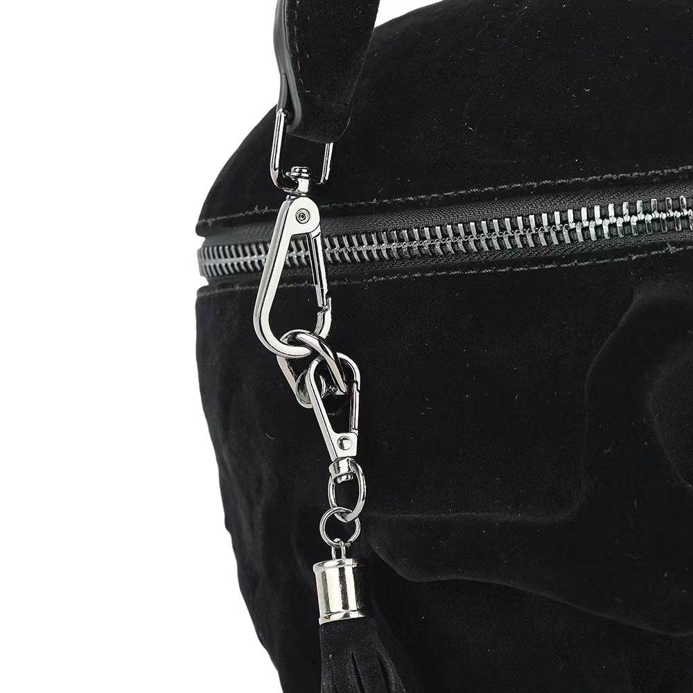 3D Bags Black Suede Skull Cross Body Shoulder Bag Mini Handle Handbags-4