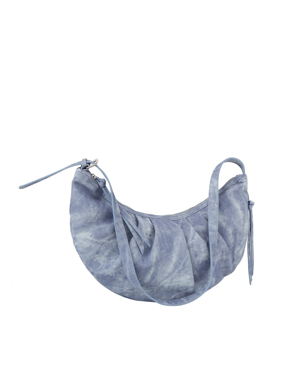 Scrunched half moon denim shoulder bag by Handbag Factory-0