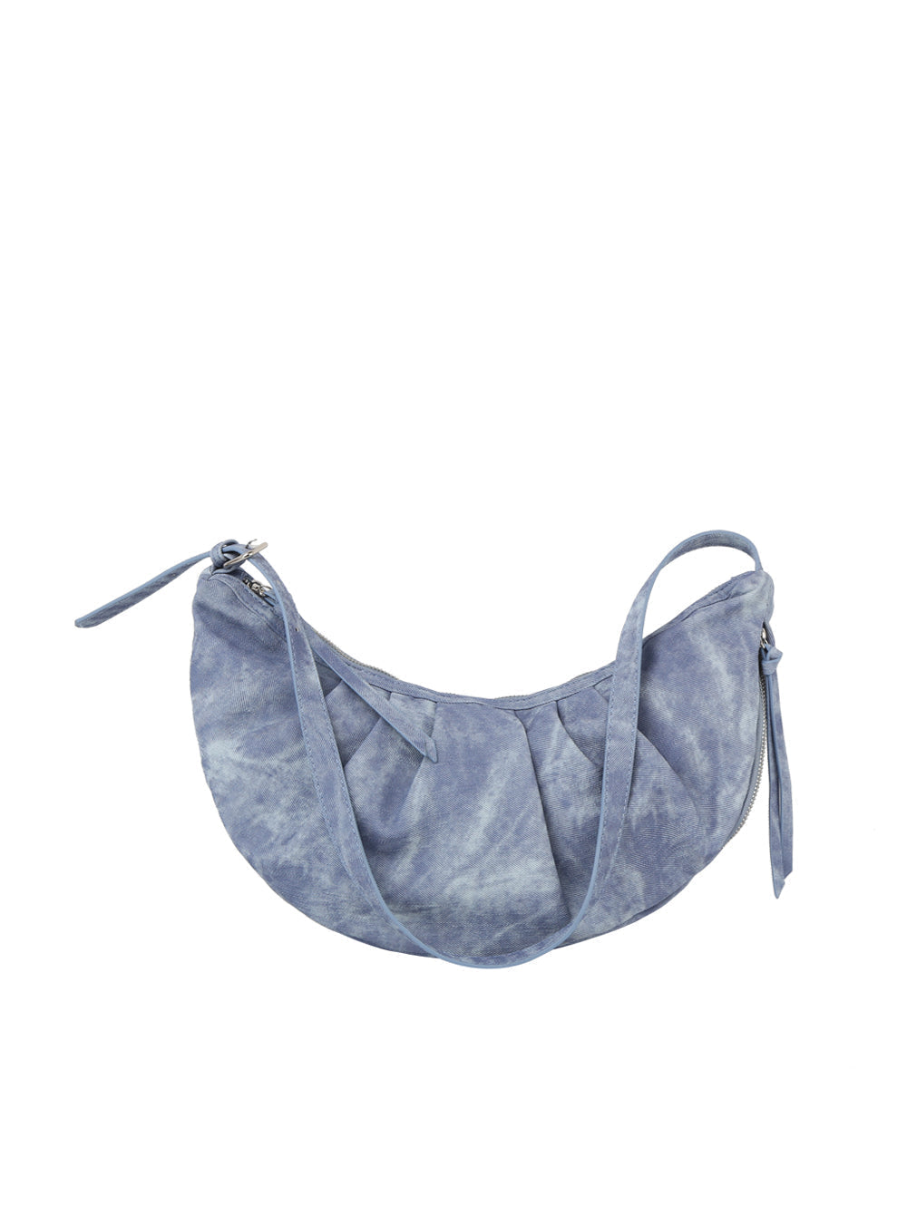 Scrunched half moon denim shoulder bag by Handbag Factory-4