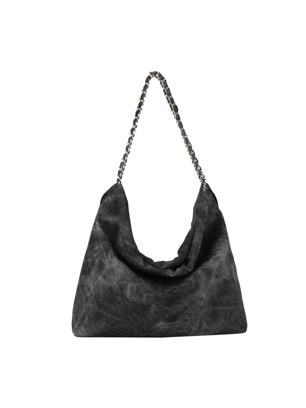 Denim large hobo tote bag with chain detail strap by Handbag Factory-1