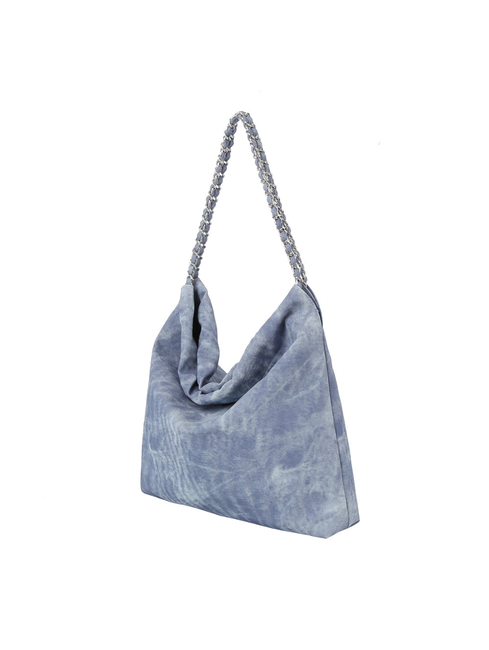 Denim large hobo tote bag with chain detail strap by Handbag Factory-0