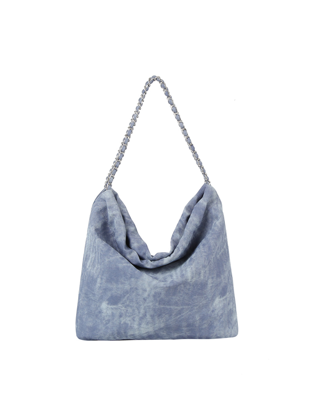 Denim large hobo tote bag with chain detail strap by Handbag Factory-5