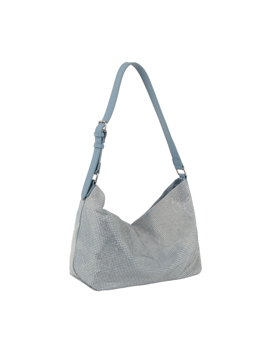 Rhinestone studded denim hobo shoulder bag by Handbag Factory-6