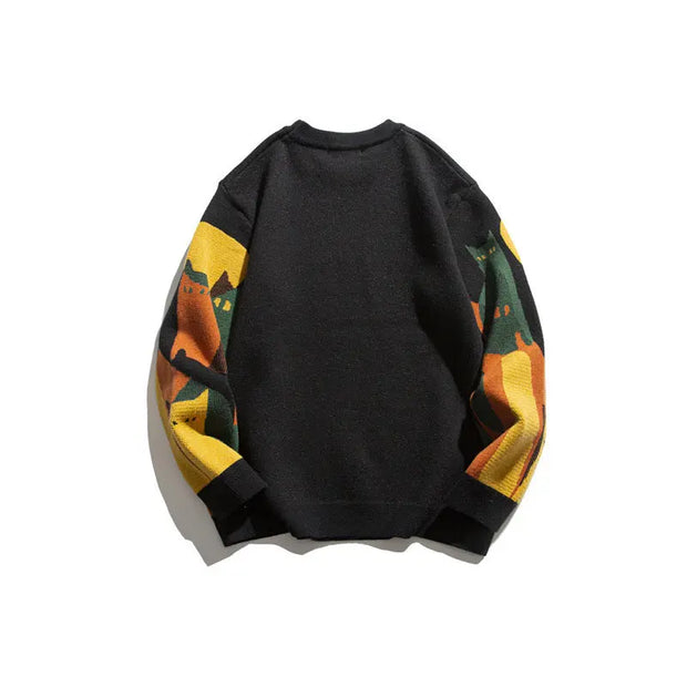 Jacquard round neck sweater loose knit sweater for men - Memoriex 