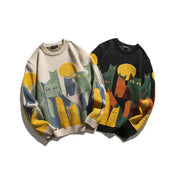 Jacquard round neck sweater loose knit sweater for men - Memoriex 