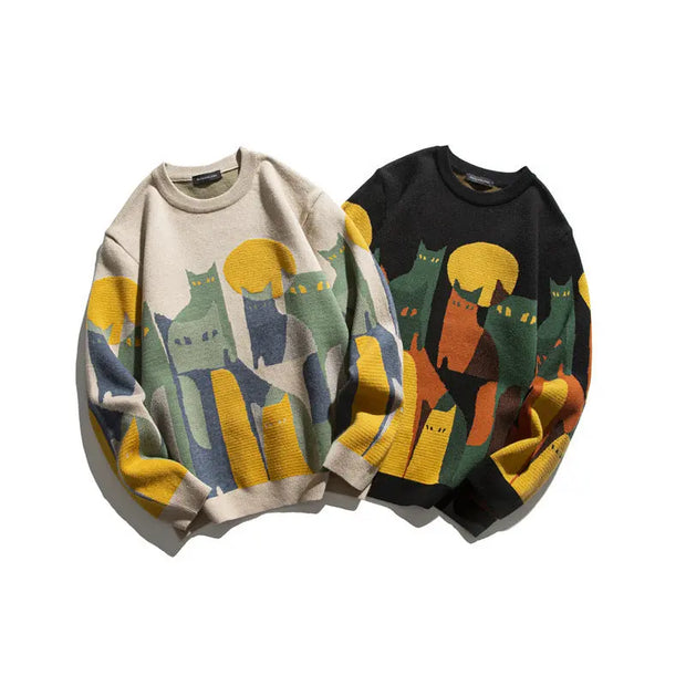 Jacquard round neck sweater loose knit sweater for men - Memoriex 