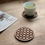 Japanese Patterns Upcycled Teak Wood Coasters - Individual / Set of 4 - Memoriex 