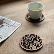 Japanese Patterns Upcycled Teak Wood Coasters - Individual / Set of 4 - Memoriex 