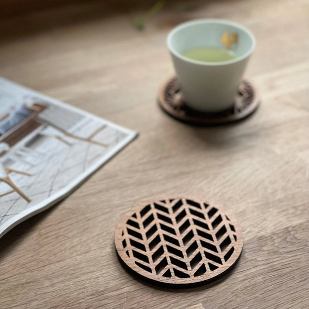 Japanese Patterns Upcycled Teak Wood Coasters - Individual / Set of 4 - Memoriex 