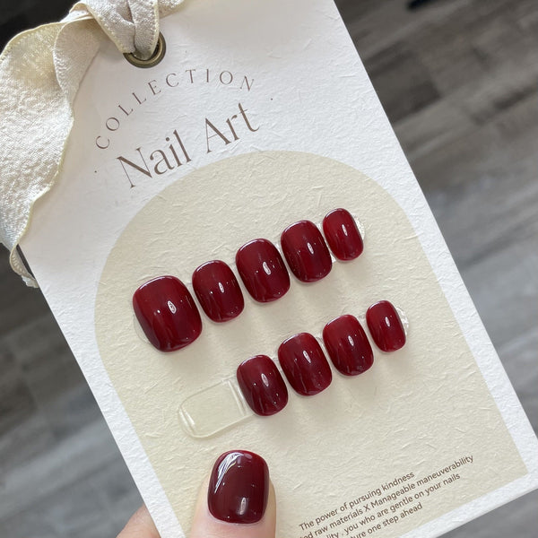 Japanese Style Fake Nail Patch Dark Red - Memoriex 
