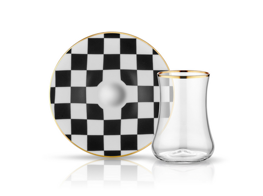 Dervish Checkers Tea Glass and Saucer-0