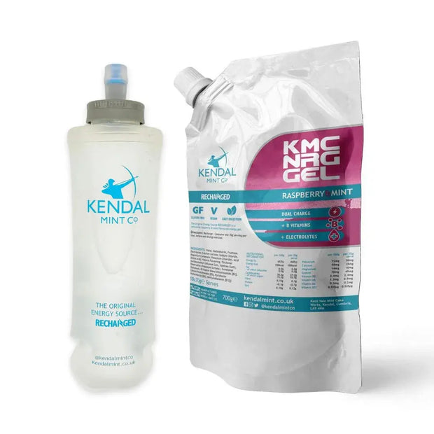KMC NRG GEL Refill Pouch & 500ml Flask Bundle: Raspberry & Mint-0