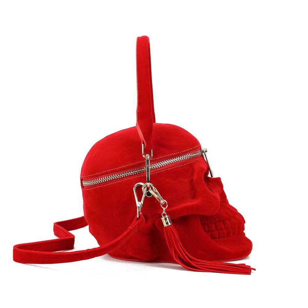 Unisex 3D Bags Red Suede Skull Cross Body Shoulder Bag Mini Handle Handbags-2