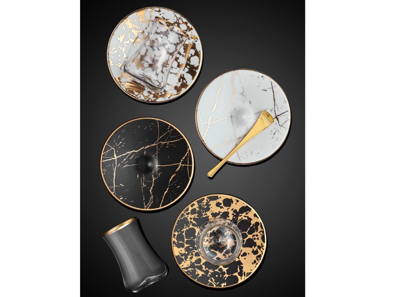 DERVISH EBRU TEA SET MAT GOLD BLACK-1