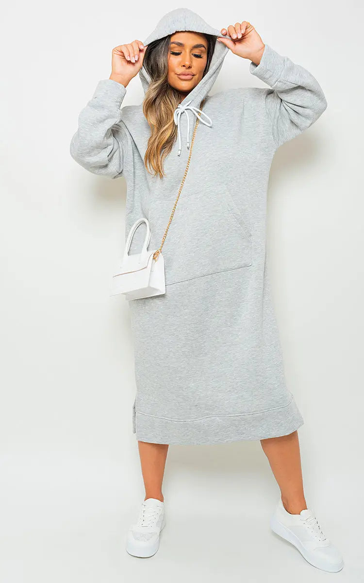 Kangaroo Pocket Long Loose Hoodie-3