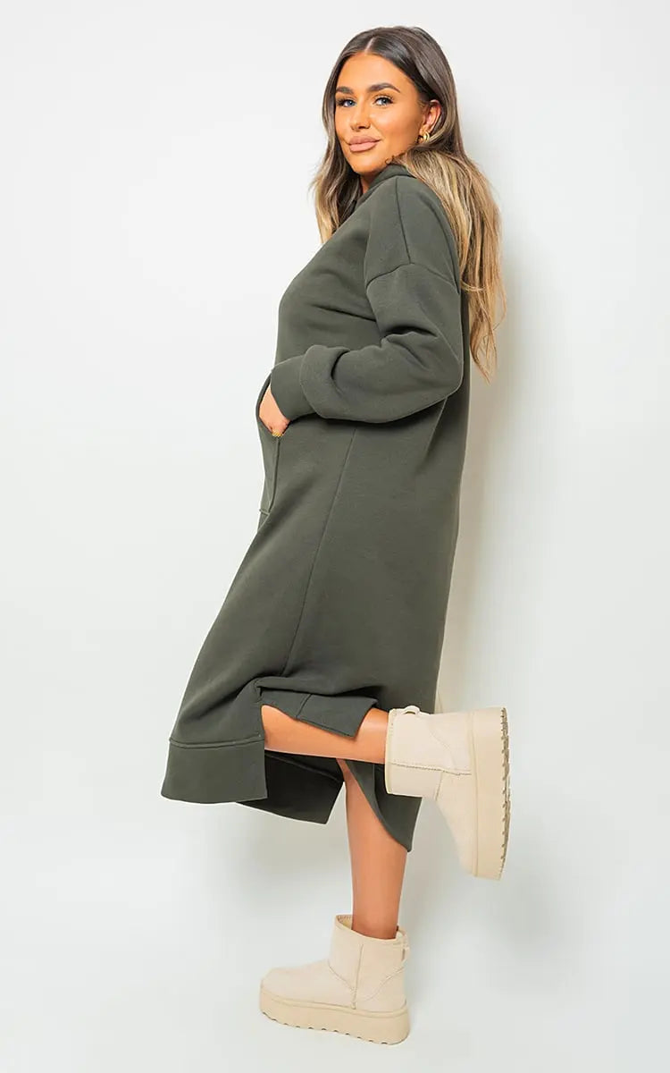 Kangaroo Pocket Long Loose Hoodie-8