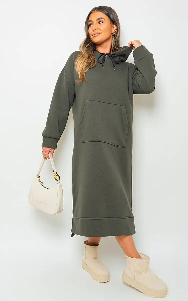 Kangaroo Pocket Long Loose Hoodie-9