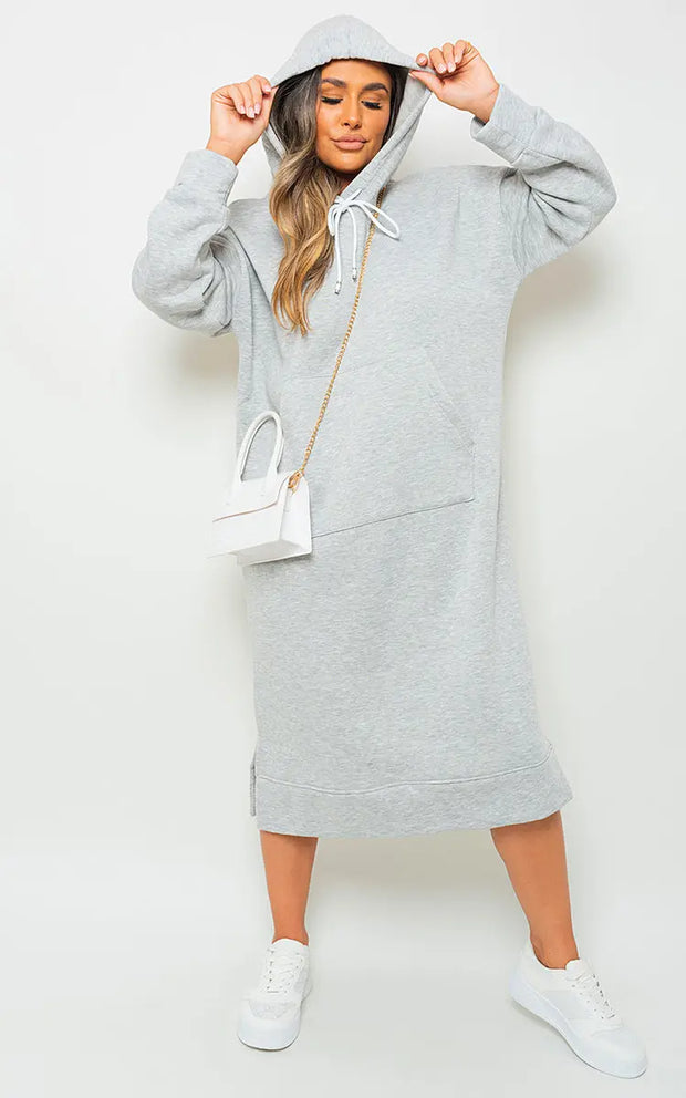 Kangaroo Pocket Long Loose Hoodie-2