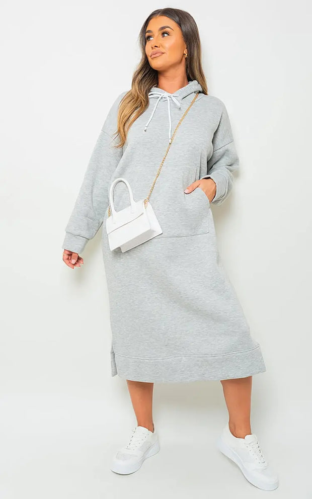 Kangaroo Pocket Long Loose Hoodie-3