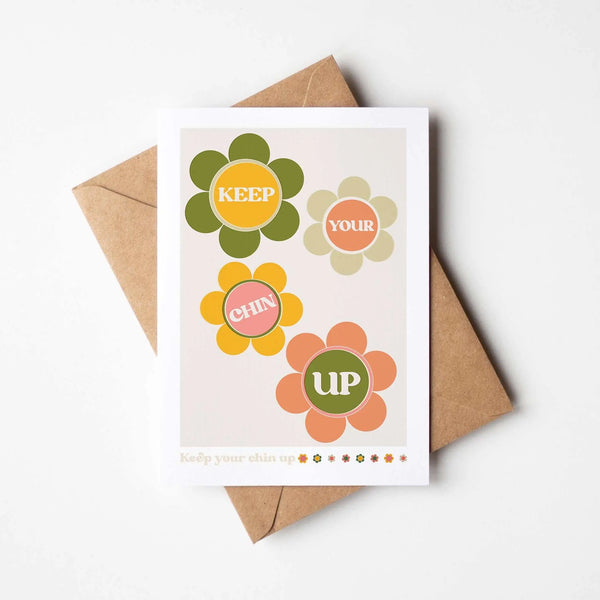 Keep Your Chin Up A6 Boho Flower Greetings Card with Kraft (brown) envelope | 100% recycled - Memoriex 