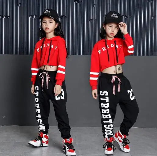 Kids Hip Hop Dance Costumes Girls Long Sleeve Sports Suit Children Jazz Hip hop Dance Clothes Wear for Girl 6 8 10 12 Years - Memoriex 