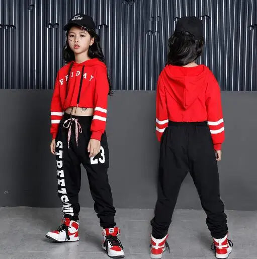 Kids Hip Hop Dance Costumes Girls Long Sleeve Sports Suit Children Jazz Hip hop Dance Clothes Wear for Girl 6 8 10 12 Years - Memoriex 