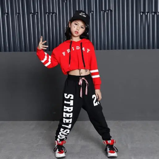 Kids Hip Hop Dance Costumes Girls Long Sleeve Sports Suit Children Jazz Hip hop Dance Clothes Wear for Girl 6 8 10 12 Years - Memoriex 