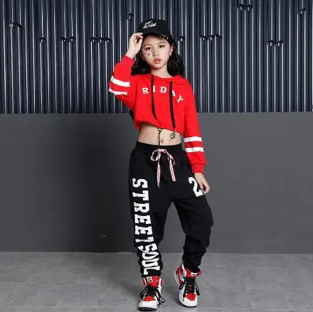 Kids Hip Hop Dance Costumes Girls Long Sleeve Sports Suit Children Jazz Hip hop Dance Clothes Wear for Girl 6 8 10 12 Years - Memoriex 