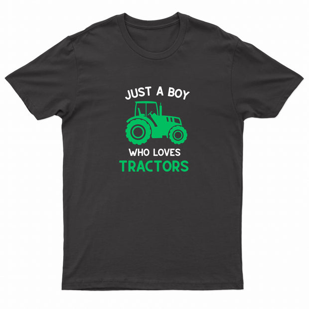Kids "JUST A BOY WHO LOVES TRACTORS" Printed T-Shirt-0