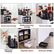 Kitchen Shelf Seasoning Container Spice Pots Box Storage Organizer Tableware Cutlery Knives Holder With Moisture Proof Cover - Memoriex 