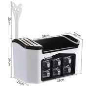 Kitchen Shelf Seasoning Container Spice Pots Box Storage Organizer Tableware Cutlery Knives Holder With Moisture Proof Cover - Memoriex 