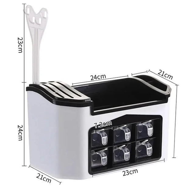 Kitchen Shelf Seasoning Container Spice Pots Box Storage Organizer Tableware Cutlery Knives Holder With Moisture Proof Cover - Memoriex 