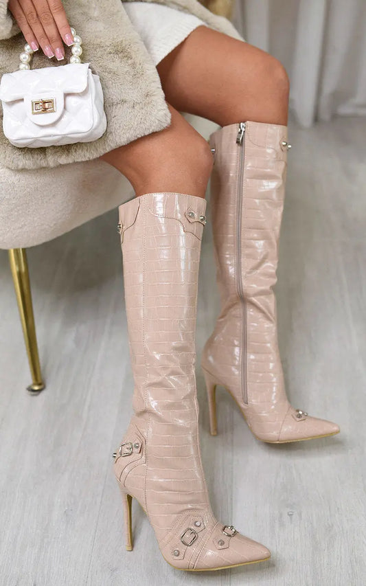 Knee High Heeled Boots - Memoriex 