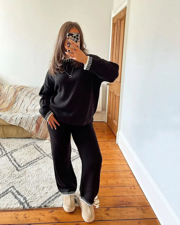 Knitted Co-ord Set with Blanket Stitch Detail-3