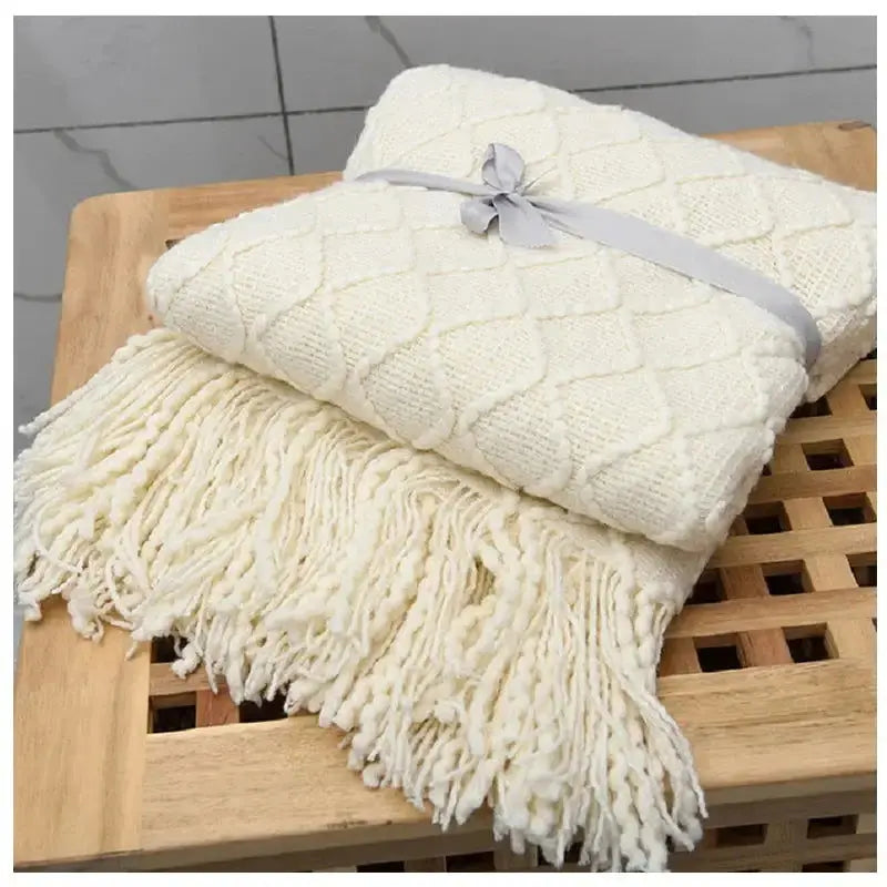 Knitted Decorative  Blankets -Beige-1