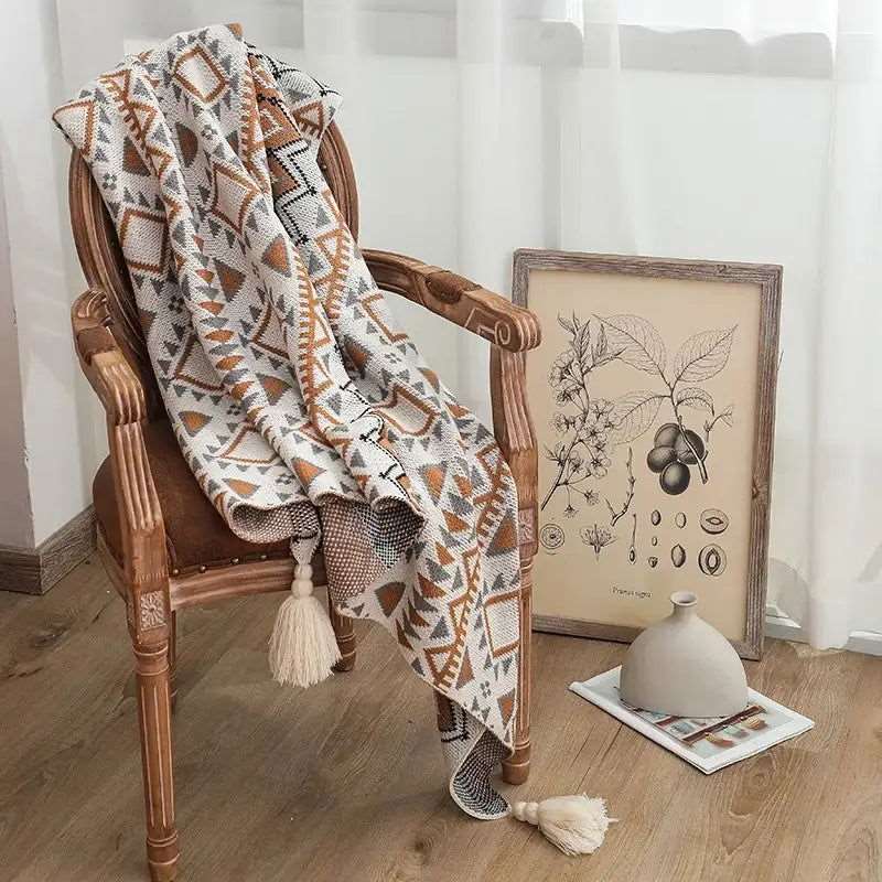 Knitted Geometric Pattern Throw - Memoriex 