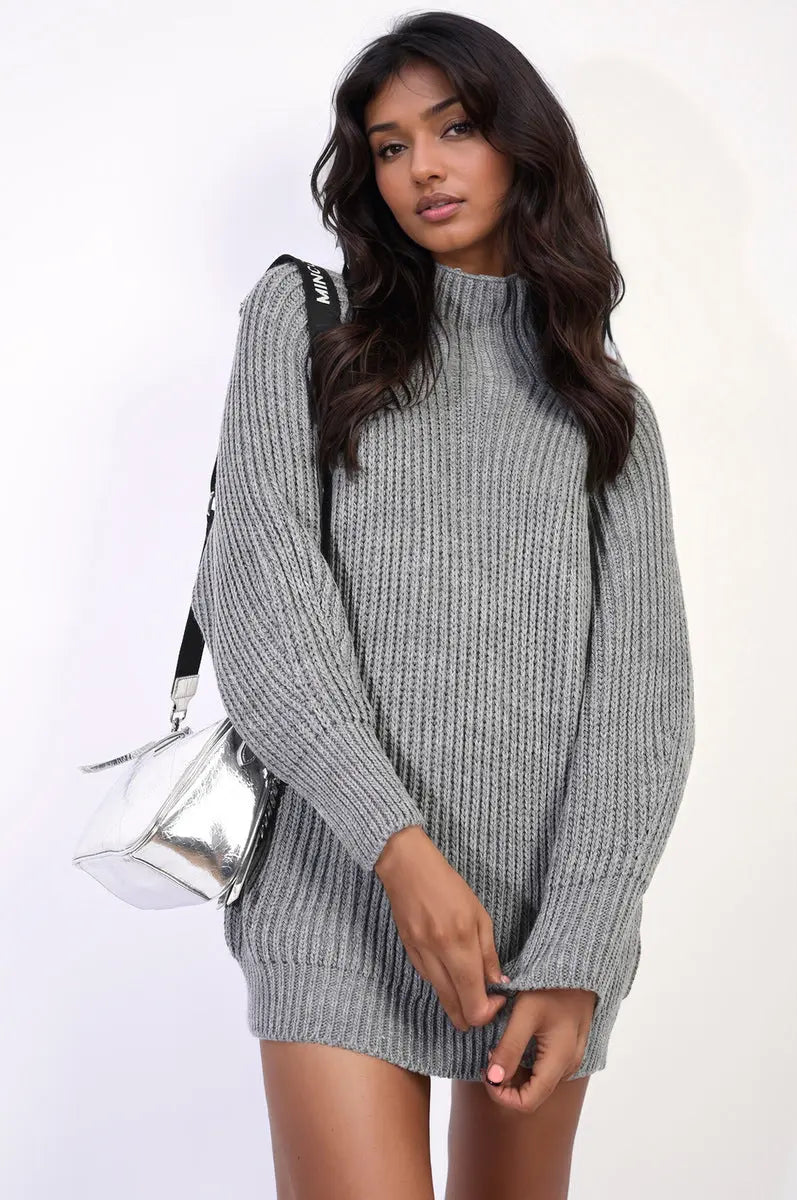 Knitted Turtleneck Mini Dress - Memoriex 