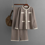 Knitted wide leg pants slimming and age reducing two-piece set, small fragrance style fashionable casual suit for women - Memoriex 