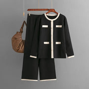 Knitted wide leg pants slimming and age reducing two-piece set, small fragrance style fashionable casual suit for women - Memoriex 