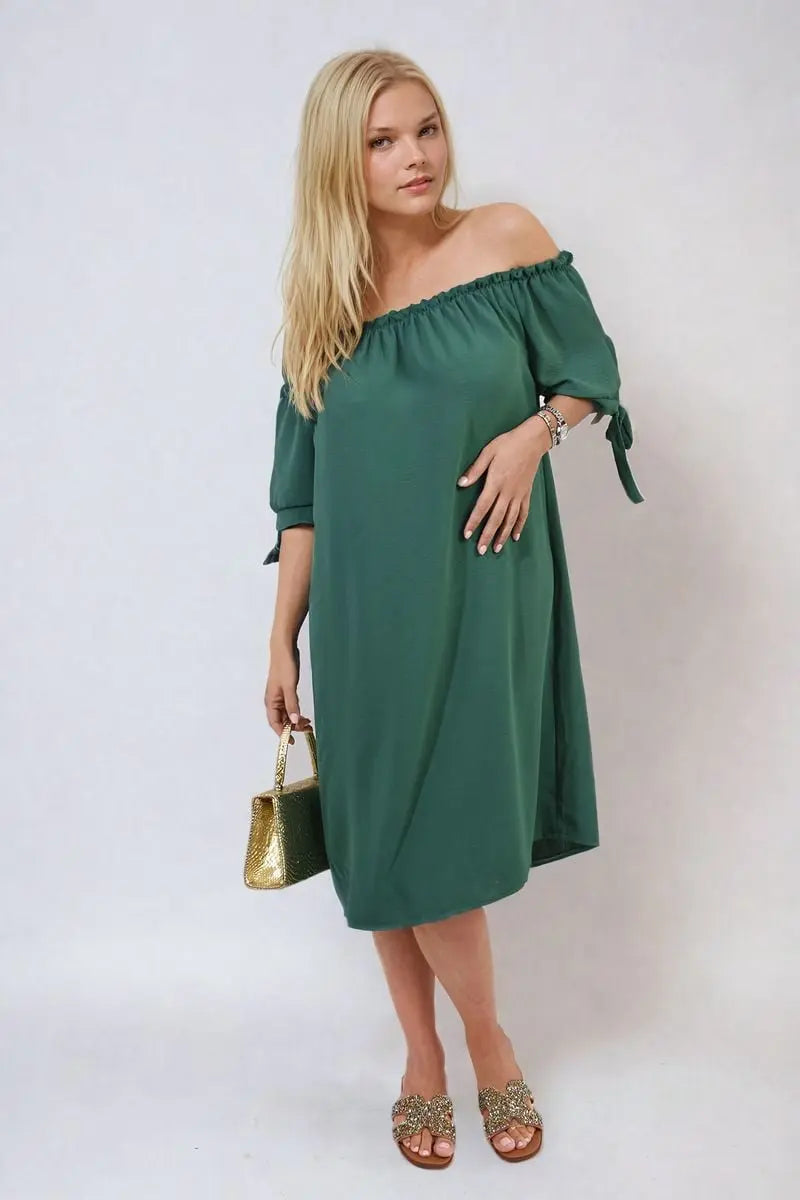 Knot Cuff Off Shoulder Mini Dress-11