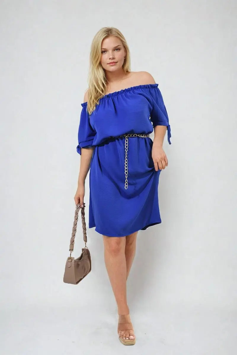 Knot Cuff Off Shoulder Mini Dress-13