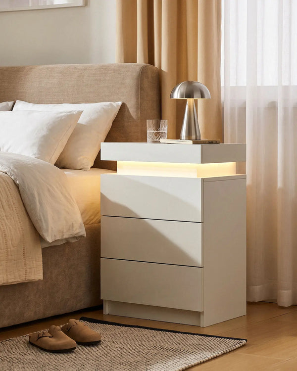 Kumar Bedside Table with RGB Lighting & Charging [3 Drawers]-0