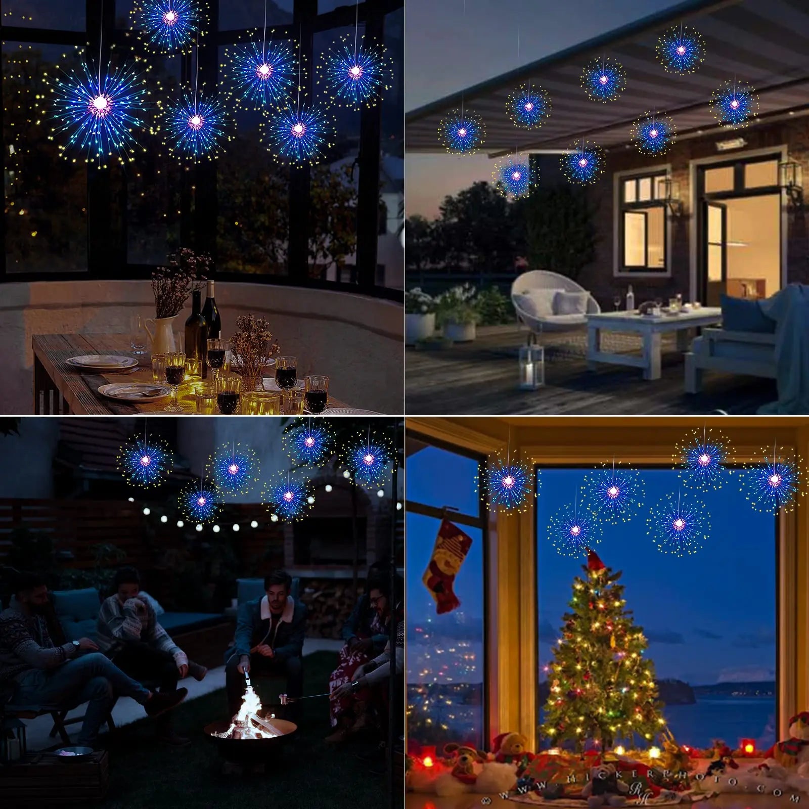 LED Starburst Firework String Lights 8 Modes Battery Operated with Remote-3