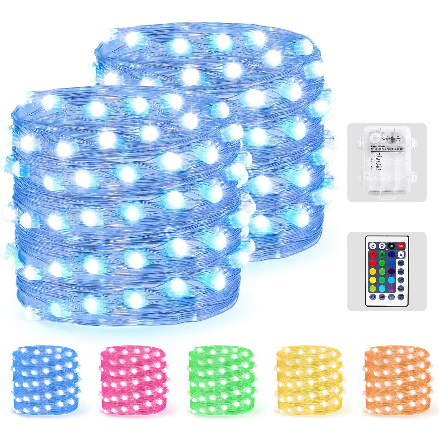 16.4Ft 50 LED 2 Packs Fairy Lights Battery Operated, RGB Color Changing String Lights with Remote-0