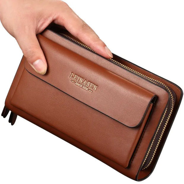 LEINSEN mobile phone leather handbag bag business men bag zipper hand bag purse derivative one generation - Memoriex 